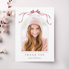 Simple Deep Blush Bow Graduation Photo Dankeskarte
