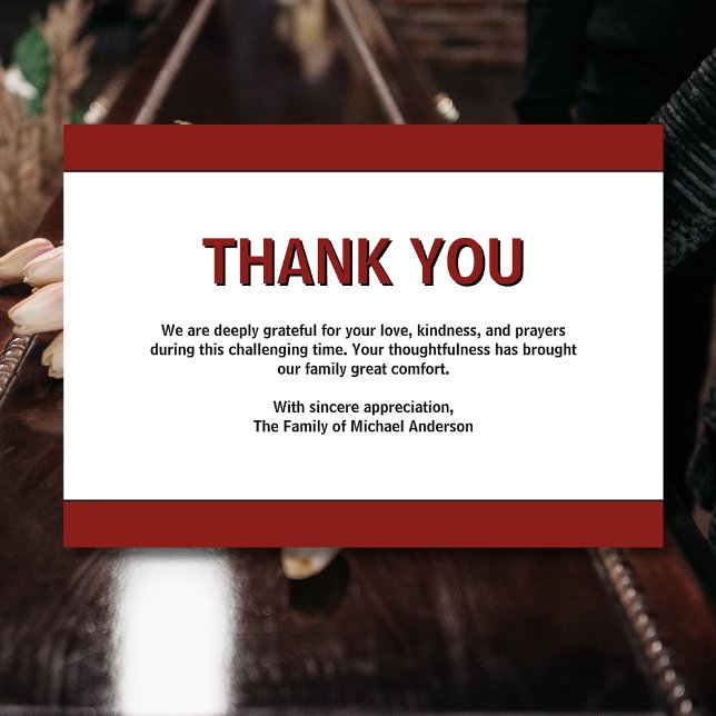 Simple Deep Burgundy Traditional Sympathy Funeral Dankeskarte (Von Creator hochgeladen)