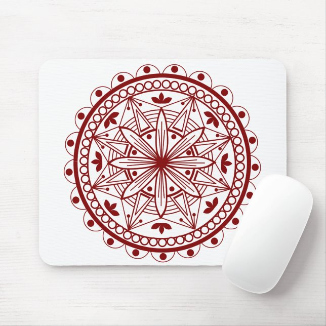Simple Deep Red Mandala Mousepad (Mit Mouse)