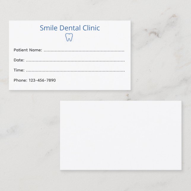 Simple Dental Appointment Card with Tooth Icon Terminkarte (Vorne/Hinten)