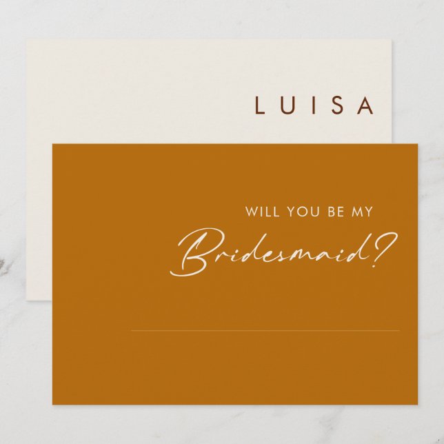 Simple Desk Orange Bridesmaid Vorschlagskarte Einladung (Vorne/Hinten)