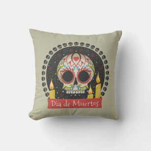 Simple Dia de Muertos Skull & Candles Throw Kissen