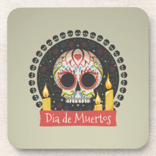 Simple Dia de Muertos Skull & Candles Untersetzer