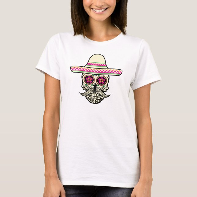 Simple Dia de Muertos Skull mit Hat Maternity Shir T-Shirt (Vorderseite)
