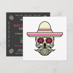 Simple Dia de Muertos Skull mit Hut Einladung
