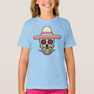 Simple Dia de Muertos Skull mit Hut-Hülsen-Shirt T-Shirt