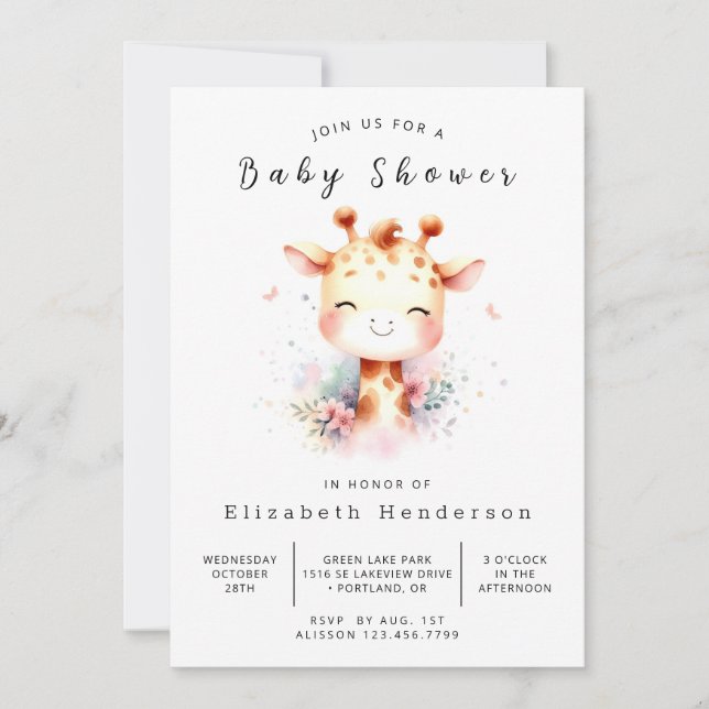 Simple Digital Giraffe Baby Dusche Einladung (Vorderseite)