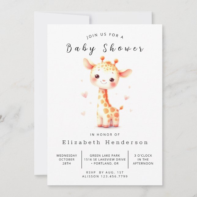 Simple Digital Giraffe Baby Dusche Einladung (Vorderseite)