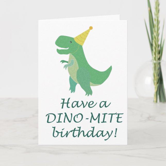 Simple Dino-Mite Dinosaur Birthday Hat T-Rex Karte (Vorderseite)
