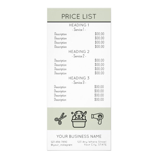 Simple Dog grooming service price list  Werbekarte (Vorne)