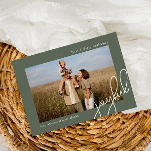 Simple Dots Green Joyful Script Elegantes Foto Feiertagskarte