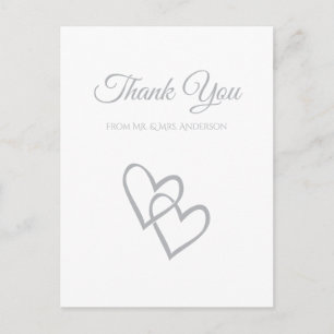Simple Double Heart Gray Wedding Vielen Dank Postkarte