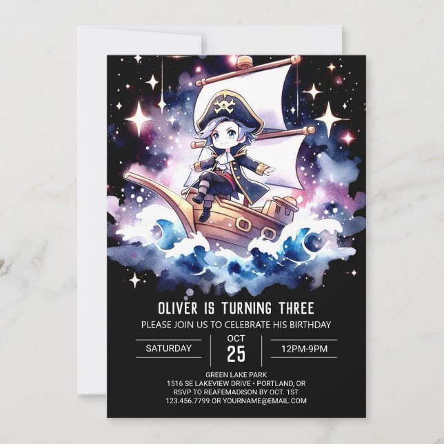 Simple Dreamy Pirate Birthday Einladung (Vorderseite)