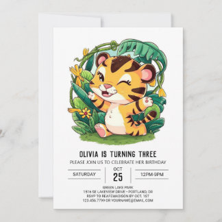 Simple Dreamy Tiger Digital Geburtstag Einladung