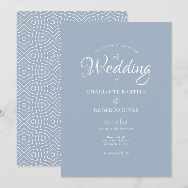 Simple Dusty Blue Calligraphy Wedding Einladung (Vorne/Hinten)