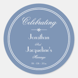 Simple Dusty Blue Chic Script-Gastgeschenk Hochzei Runder Aufkleber