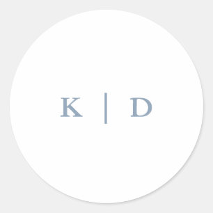 Simple Dusty Blue Elegant Wedding Monogram Runder Aufkleber