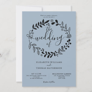 Simple Dusty Blue Floral Garland Wedding Einladung