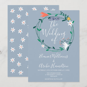 Simple Dusty Blue Floral Garland Wedding Einladung