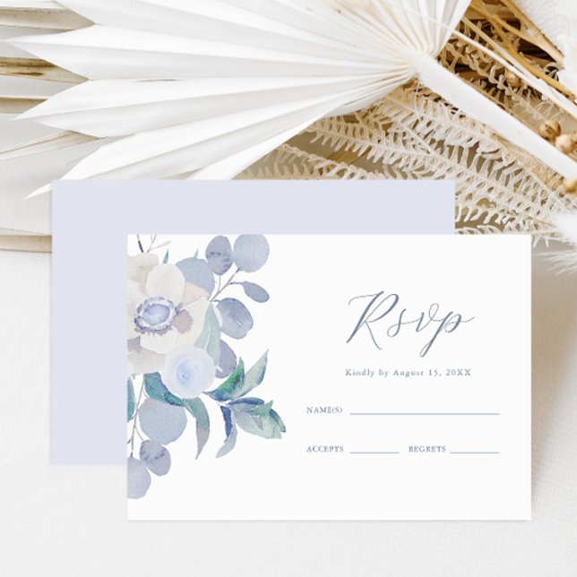 Simple Dusty Blue Floral Wedding RSVP (Von Creator hochgeladen)