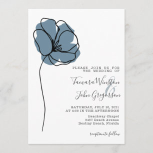 Simple Dusty Blue Floral Zeichnend Line Art Weddin Einladung