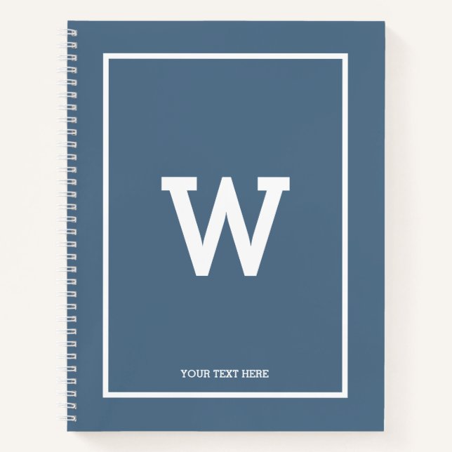 Simple Dusty Blue Initial Monogram Sketchbook Notizbuch (Vorderseite)