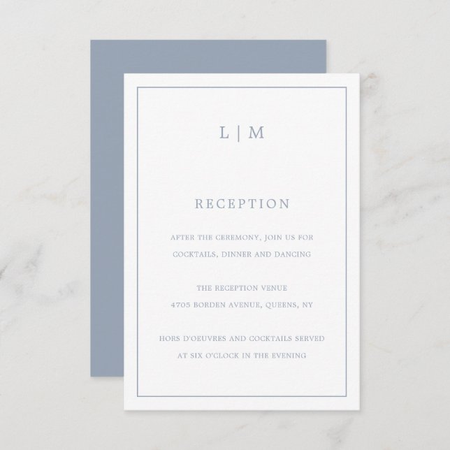 Simple Dusty Blue Monogram Elegant Wedding Begleitkarte (Vorne/Hinten)