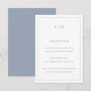 Simple Dusty Blue Monogram Elegant Wedding Begleitkarte
