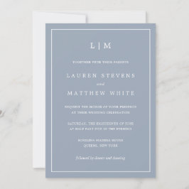 Simple Dusty Blue Monogram Elegant Wedding Einladung