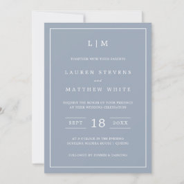 Simple Dusty Blue Monogram Elegant Wedding Einladung