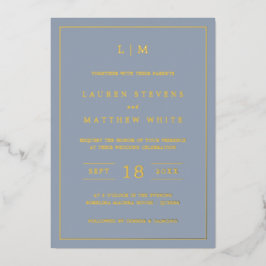 Simple Dusty Blue Monogram Elegant Wedding Folieneinladung