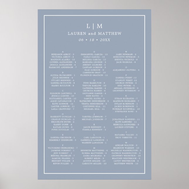 Simple Dusty Blue Monogram Elegant Wedding Poster (Vorne)
