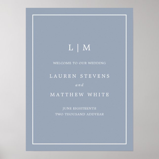 Simple Dusty Blue Monogram Elegant Wedding Poster (Vorne)