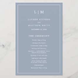 Simple Dusty Blue Monogram Elegant Wedding Program Flyer