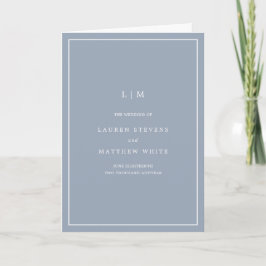Simple Dusty Blue Monogram Elegant Wedding Programm