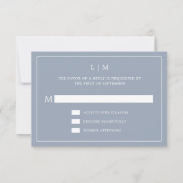 Simple Dusty Blue Monogram Elegant Wedding RSVP Karte