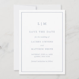 Simple Dusty Blue Monogram Elegant Wedding Save The Date