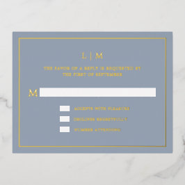 Simple Dusty Blue Monogram Elegant Wedding UAWG Folie Einladungspostkarte