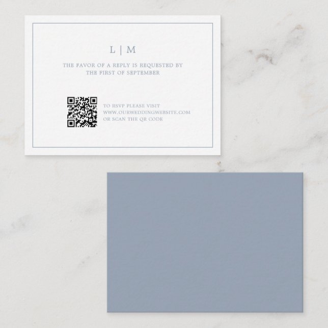 Simple Dusty Blue Monogram Elegant Wedding UAWG Mitteilungskarte (Vorne/Hinten)