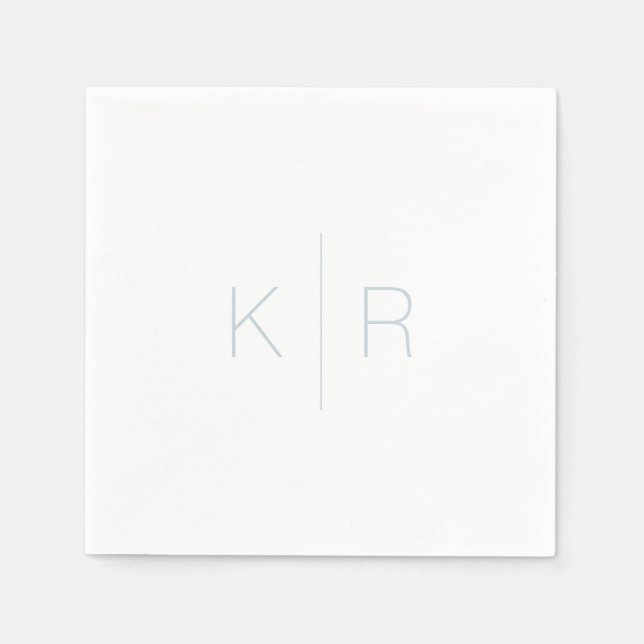 Simple Dusty Blue Monogram White Wedding Napkins Serviette (Vorderseite)