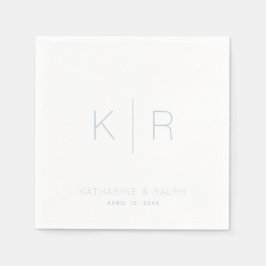 Simple Dusty Blue Monogram White Wedding Napkins Serviette