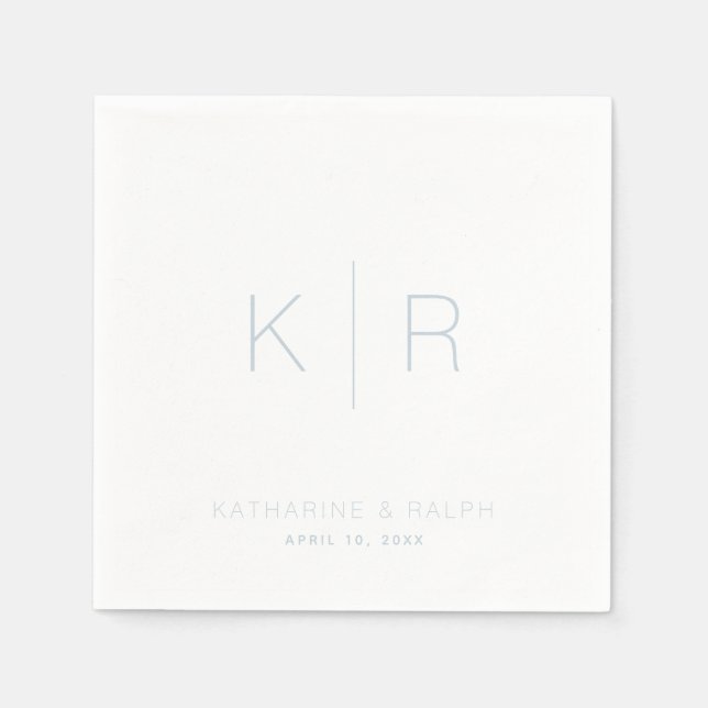 Simple Dusty Blue Monogram White Wedding Napkins Serviette (Vorderseite)
