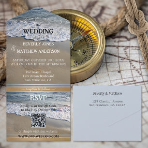 Simple Dusty Blue Sandy Beach Wedding All In One Einladung