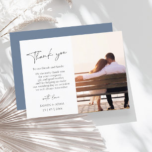 Simple Dusty Blue Script Foto Wedding Vielen Dank Postkarte