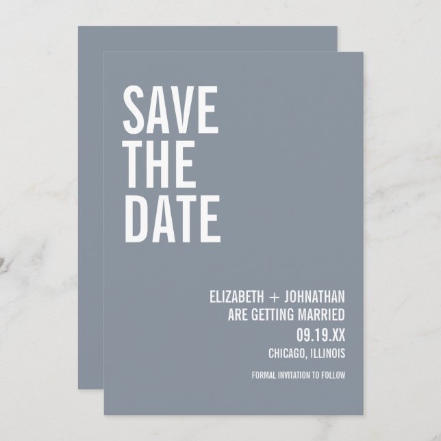 Simple Dusty Blue Typografy Wedding Save The Date (Vorne/Hinten)