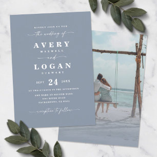 Simple Dusty Blue Wedding Invitation with Photo Einladung