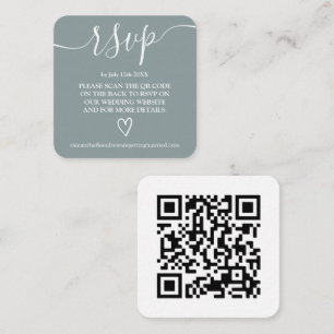 Simple dusty blue wedding rsvp Qr code Begleitkarte