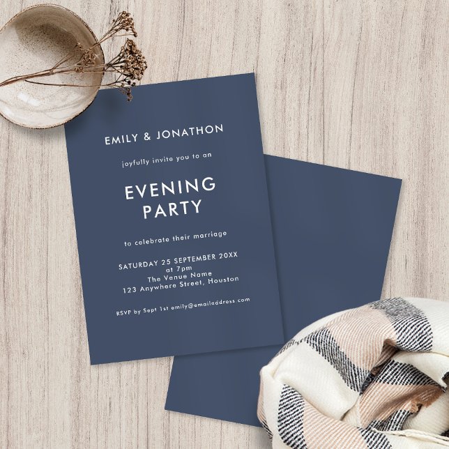 Simple Dusty Navy Blue Wedding Abend Party Einladung (Von Creator hochgeladen)