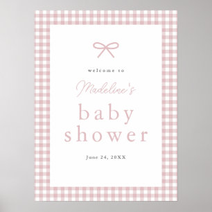 Simple Dusty Pink Gingham Girl Baby Dusche Willkom Poster