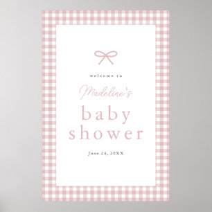 Simple Dusty Pink Gingham Girl Baby Dusche Willkom Poster